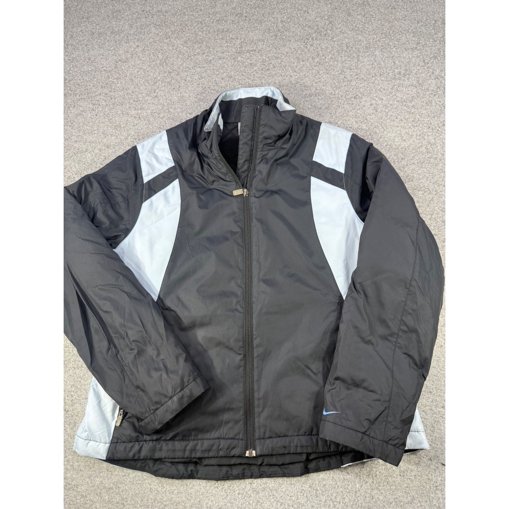 Nike Boys XL 18-20 Full Zip Quilted Puffer Jacket Black Blue Colorblock Sporty